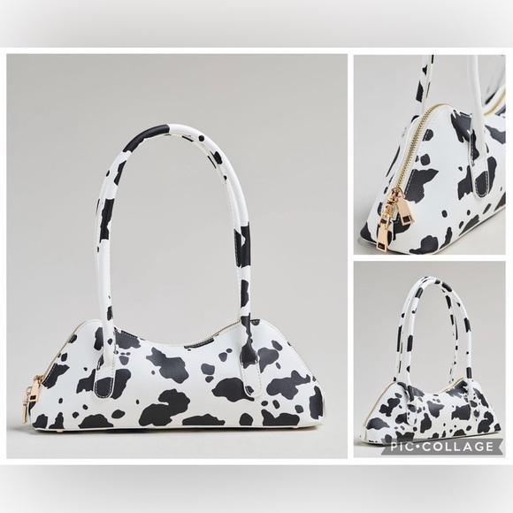 Anthropologie Handbags - NWT new Anthropologie melie bianco east west shoulder bag cow print black white